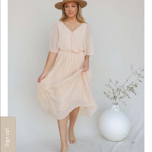 Champagne Pleated Dress- Tags Attached! Size Large - Picture 7 of 11